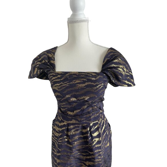 3.1 PHILLIP LIM Purple Gold Puff Sleeve Dress Size 4 - Picture 2 of 6